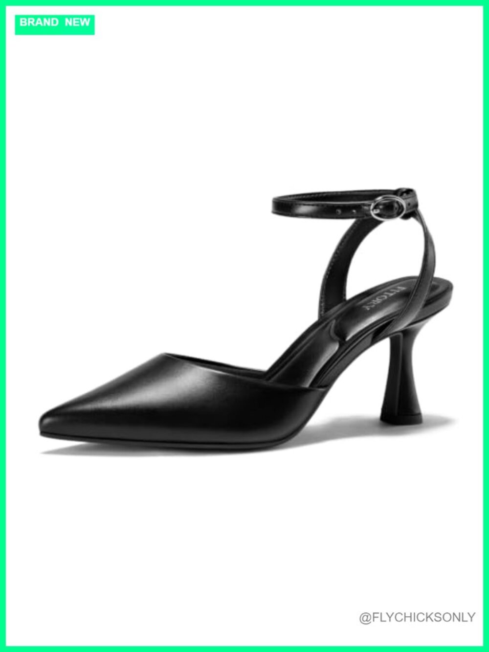 Kitten Heels Pointed Toe Backless Pumps with Ankle Strap Dress Shoes
